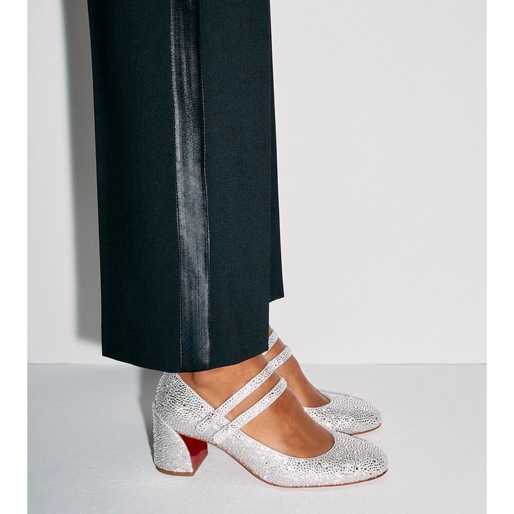 Christian Louboutin Miss Jane Strass Crystal Pumps Silver 37.5